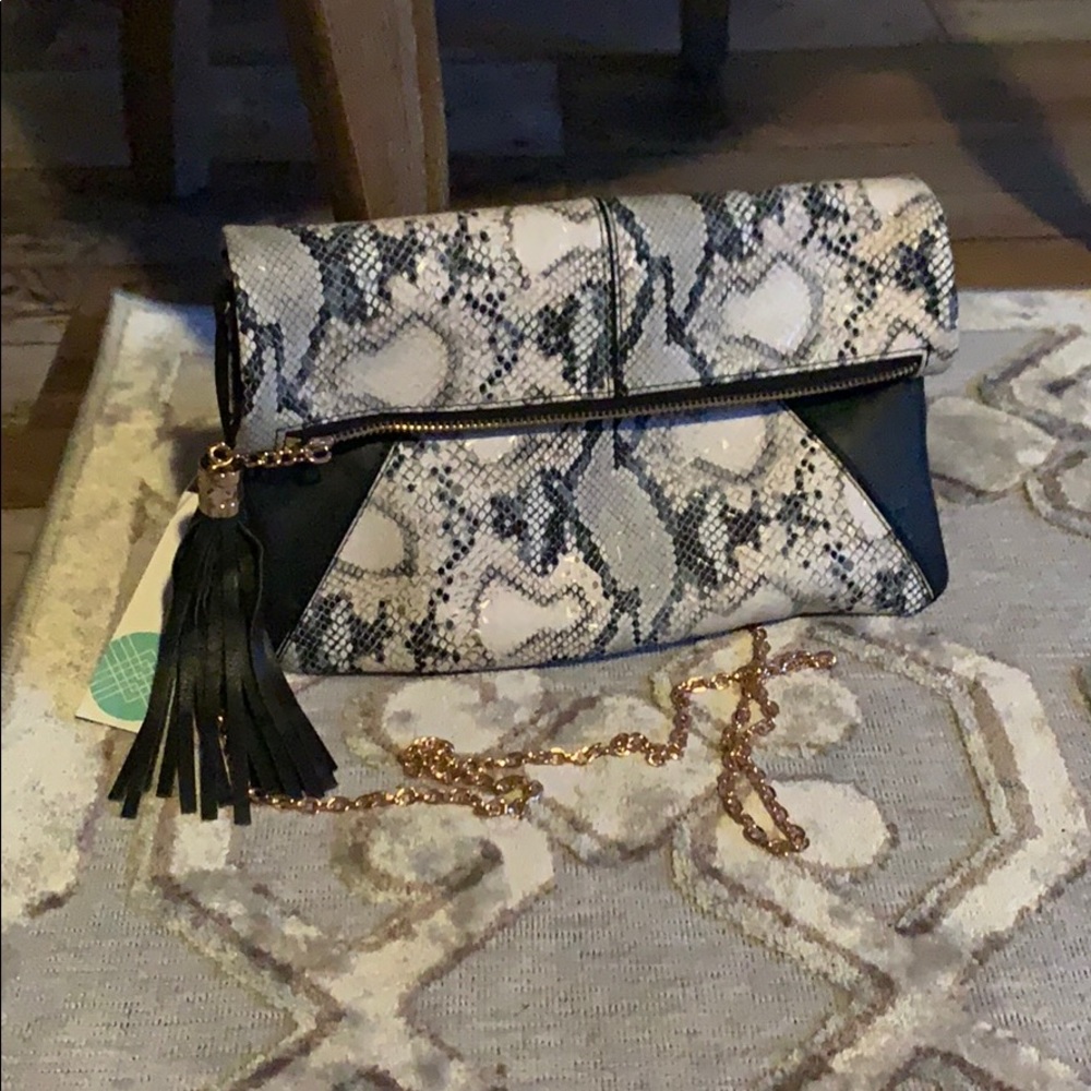 Black snake print clutch